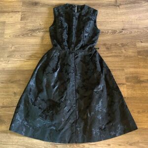 𝅺VINTAGE 50s 60s sleeveless fit and flare jacquard black dress